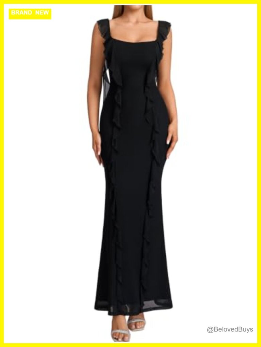 Ruffle Bodycon Maxi Dress Sleeveless Formal Wedding Guest
